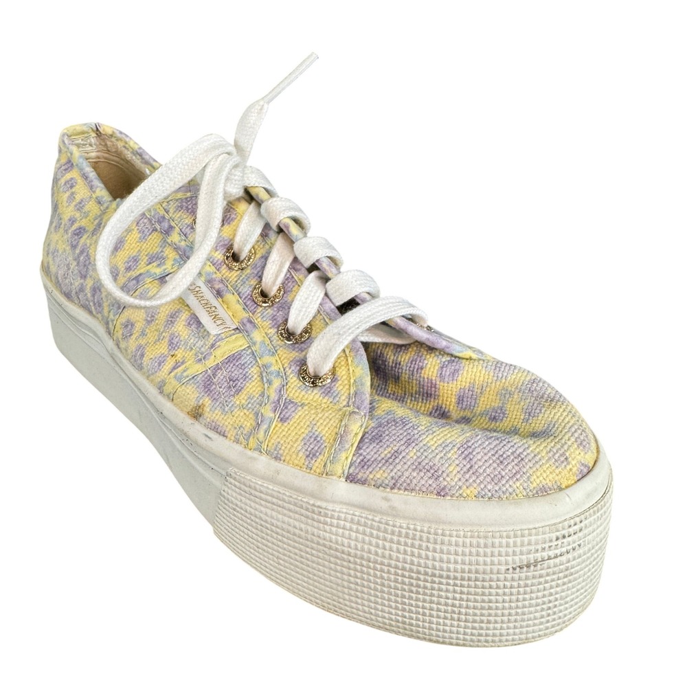 Superga x LoveShackFancy 2790 Platform Sneakers Yellow Purple Leopard S11242W 37